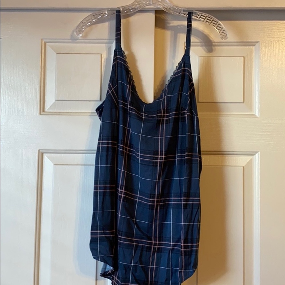 Blue and pink plaid blouse